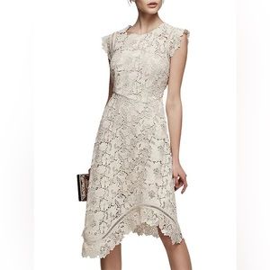 Reiss Lucy Lace Occasion Midi Dress in Warm Grey Size 2 Retail $545